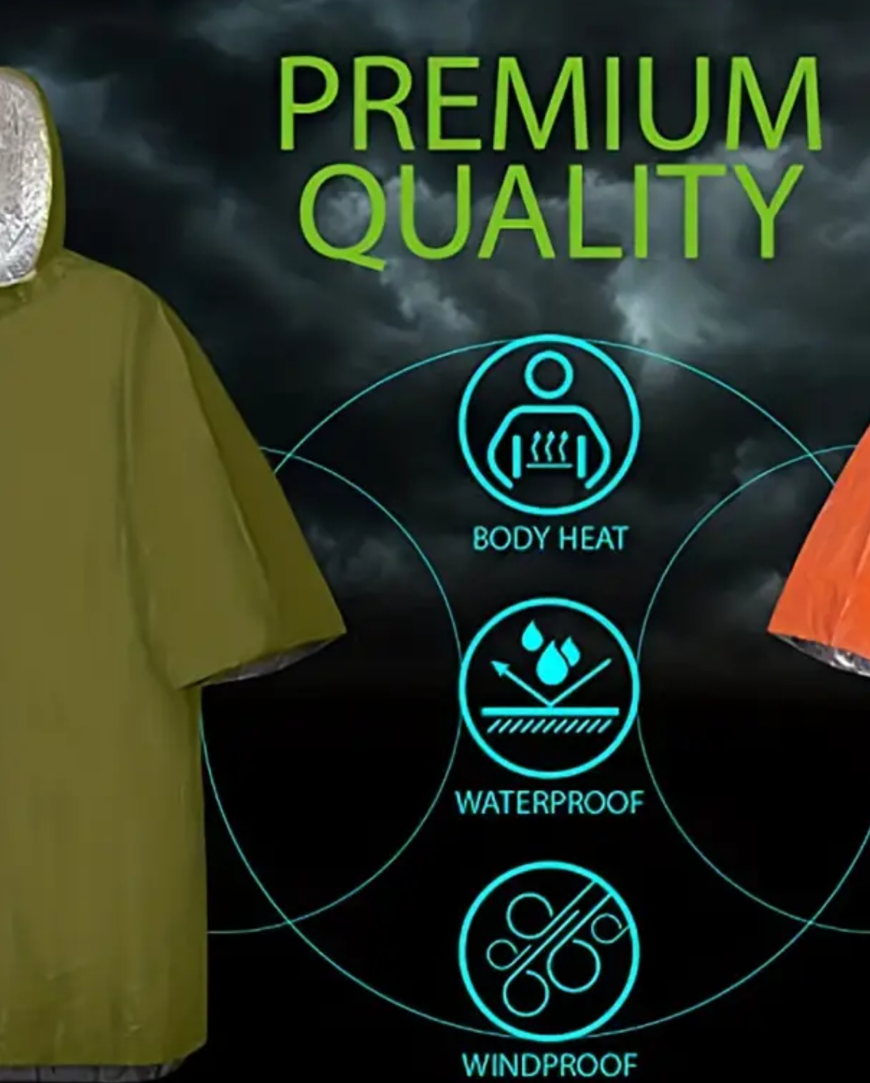 1 Stuk Draagbare Noodsurvival Regenjas Poncho Voor Vissen, Kamperen En Wandelen (L*B = 100*130)
