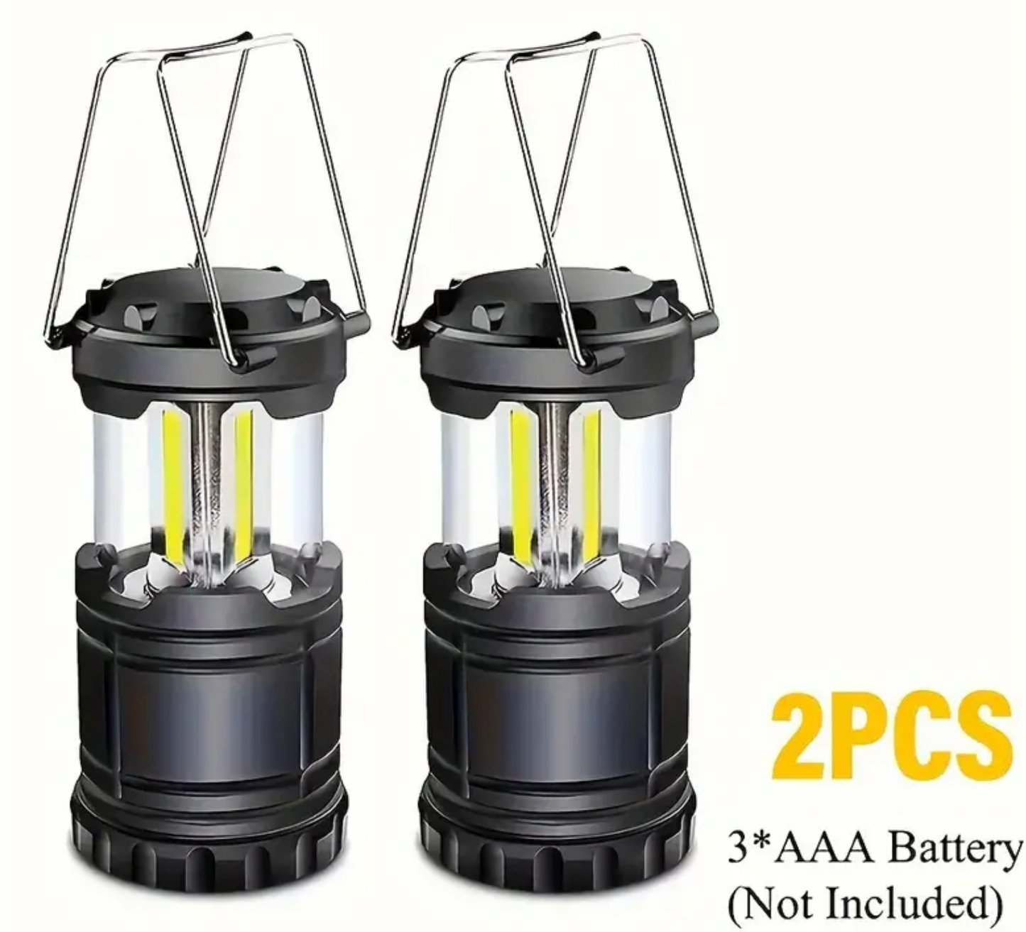 2 stuks LED campinglamp voor buiten - Batterijgevoed, draagbare opvouwbare noodzaklamp voor kamperen, wandelen, patio (AAA-batterijen niet inbegrepen)