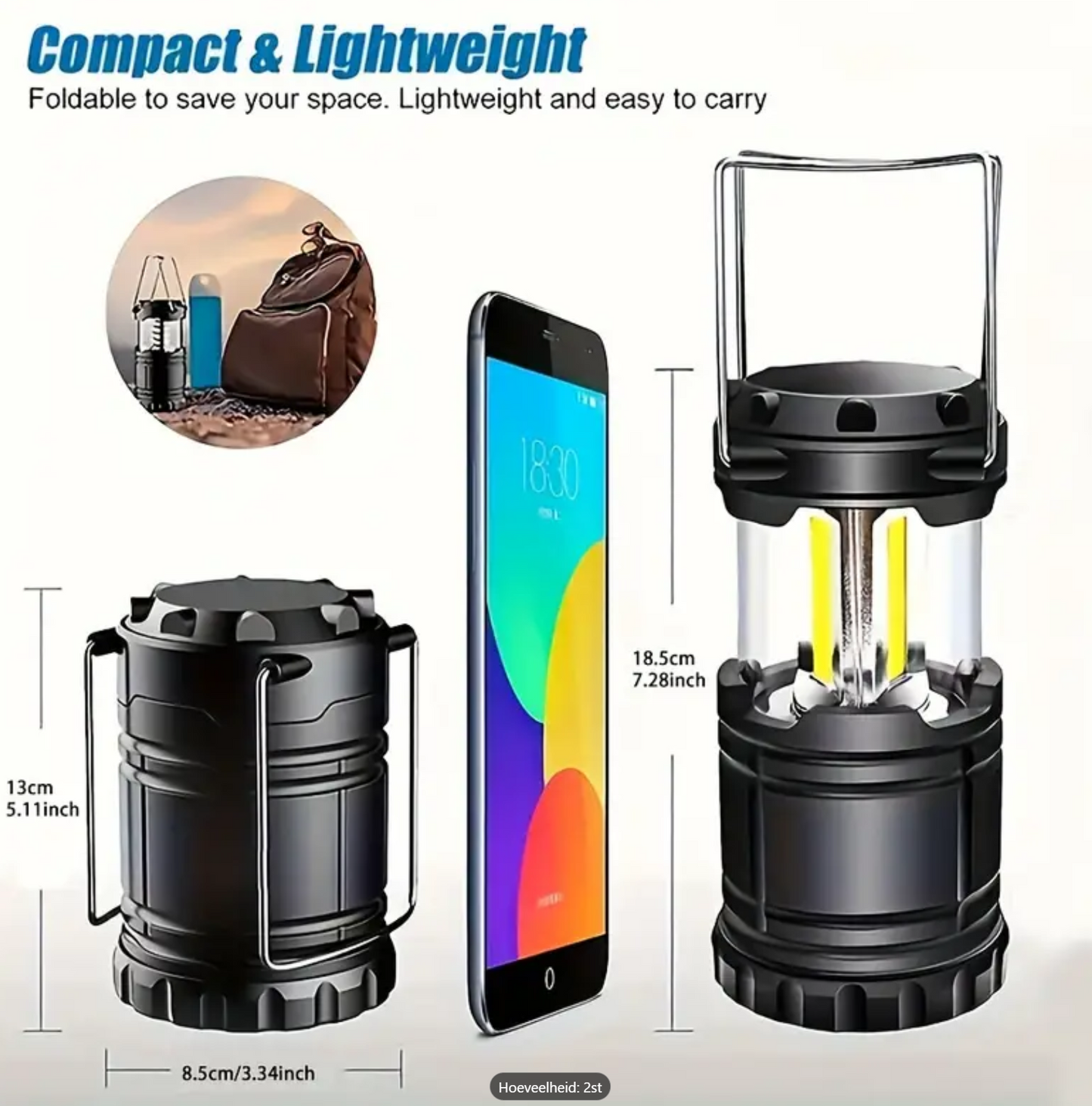 2 stuks LED campinglamp voor buiten - Batterijgevoed, draagbare opvouwbare noodzaklamp voor kamperen, wandelen, patio (AAA-batterijen niet inbegrepen)