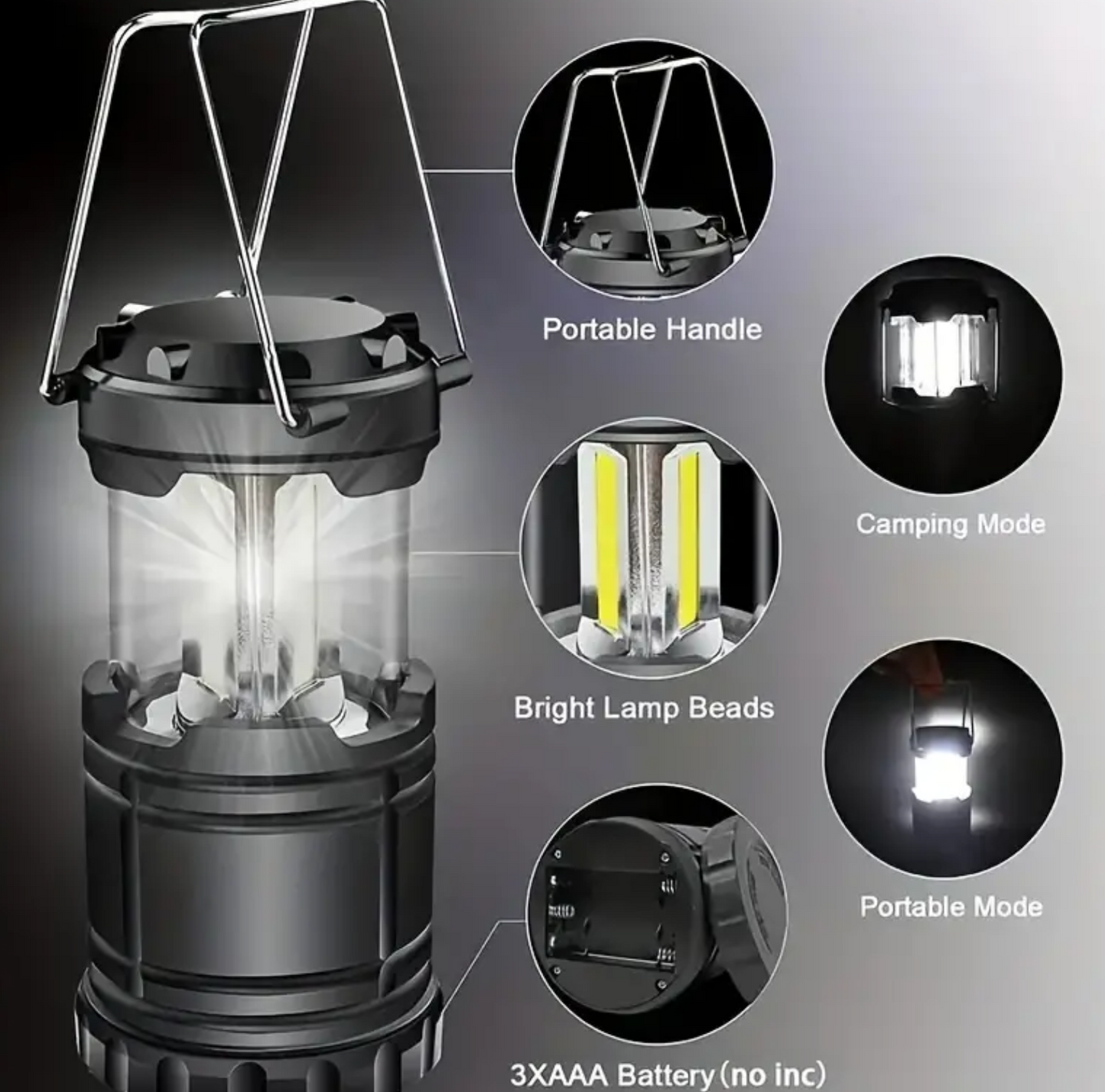 2 stuks LED campinglamp voor buiten - Batterijgevoed, draagbare opvouwbare noodzaklamp voor kamperen, wandelen, patio (AAA-batterijen niet inbegrepen)