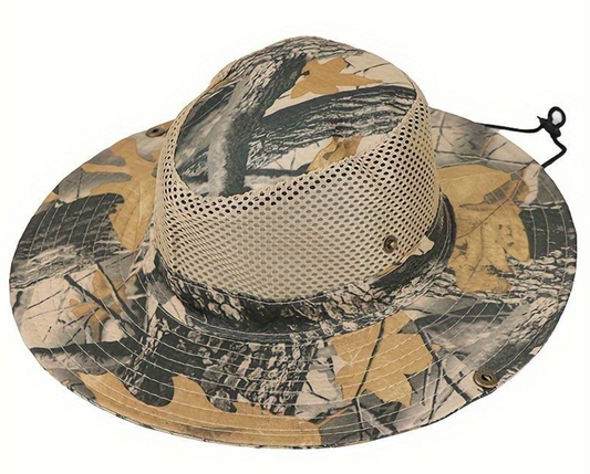 Buiten Cowboy Hoed, Beschermende En Ademende Hoed, Camouflage Zonnehoed, Vissershoed, stijl Geel/bruin