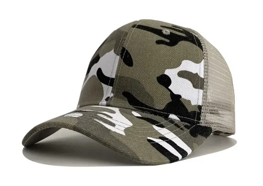 Baseballpet met camouflagepatroon, ademende mesh-vrachtwagenhoed, grijs