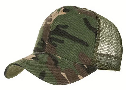 Baseballpet met camouflagepatroon, ademende mesh-vrachtwagenhoed, groen